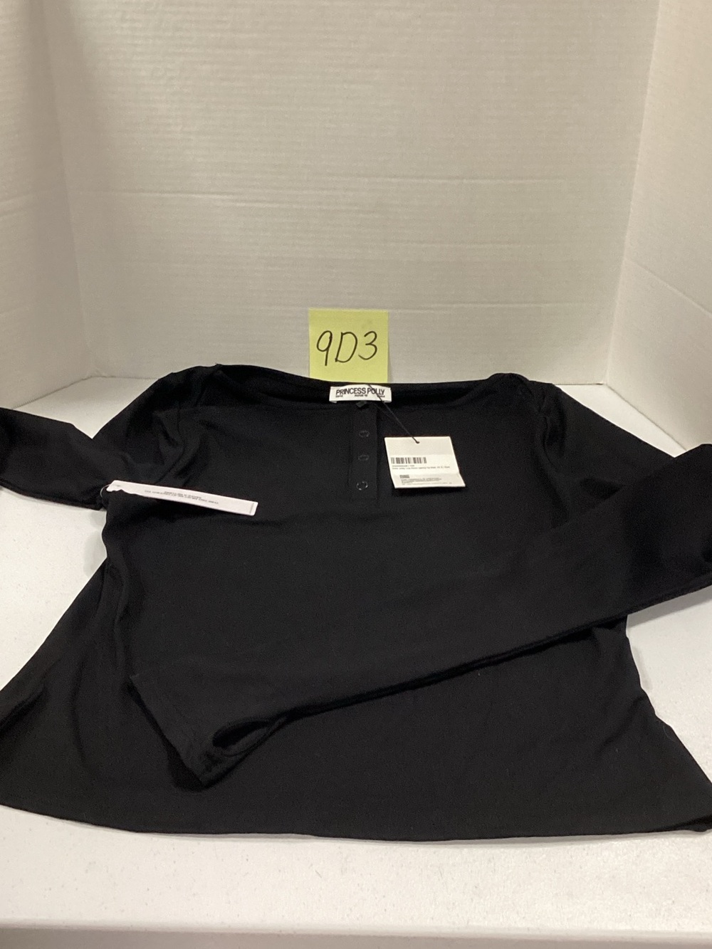 Princess Polly Black Long Sleeve Henley Top with Button Placket